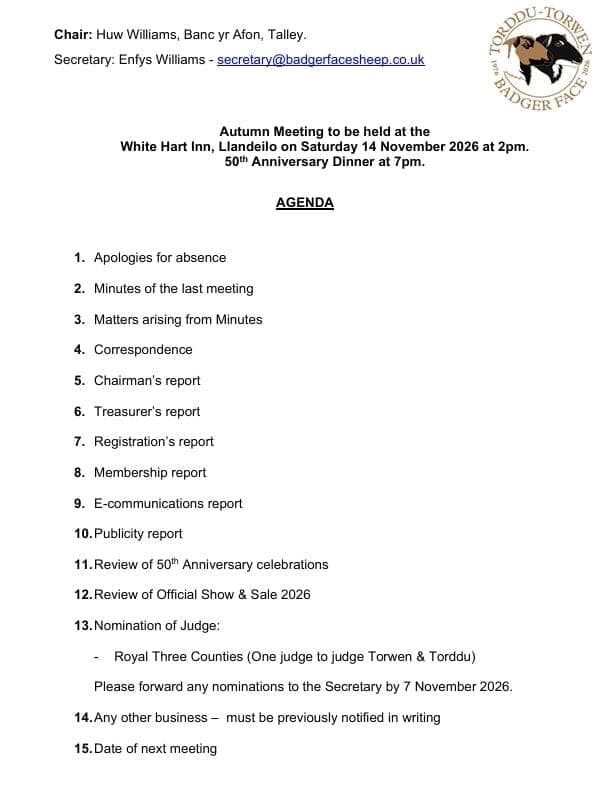 Agenda Meeting Badger Face Welsh Mountain